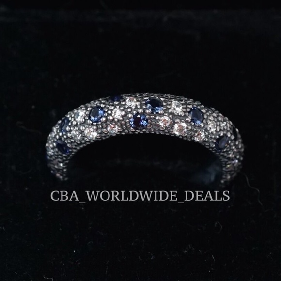 Pandora Sterling Silver Midnight Blue Cosmic Stars Ring Size: 54 (7) - Picture 1 of 3